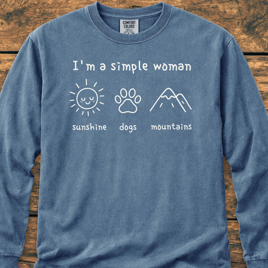 I'm A Simple Woman - Sunshine, Dogs, Mountains - Long-Sleeve Tee