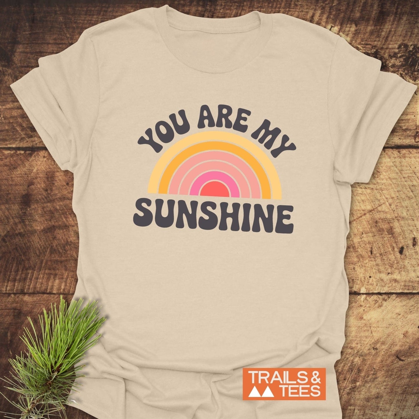 Close-up of the You Are My Sunshine T-Shirt featuring intricate text design, emphasized against a simple backdrop, showcasing its activewear style.
