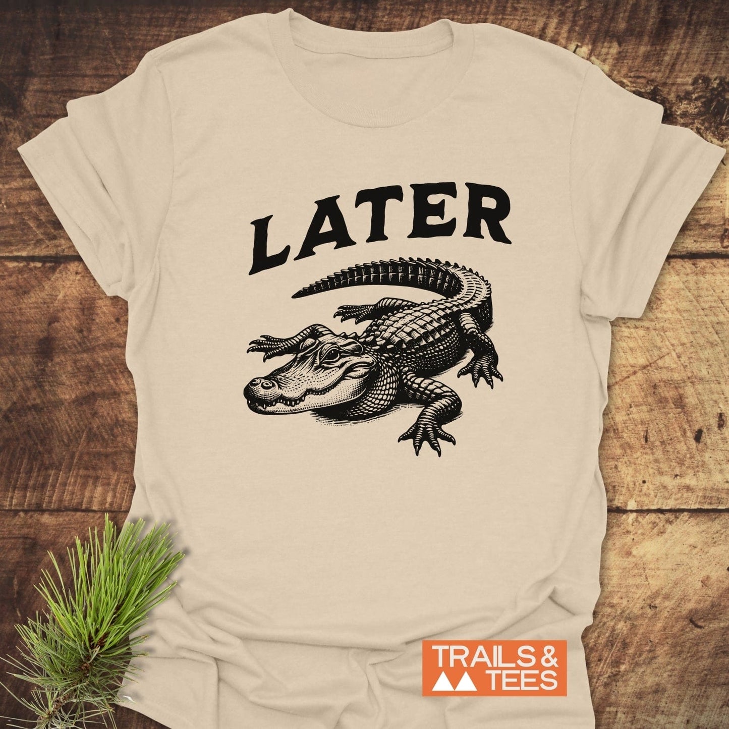 Later Alligator T-Shirt features a black and white crocodile drawing on a soft, lightweight ring-spun cotton tee, designed for durability and outdoor adventures.