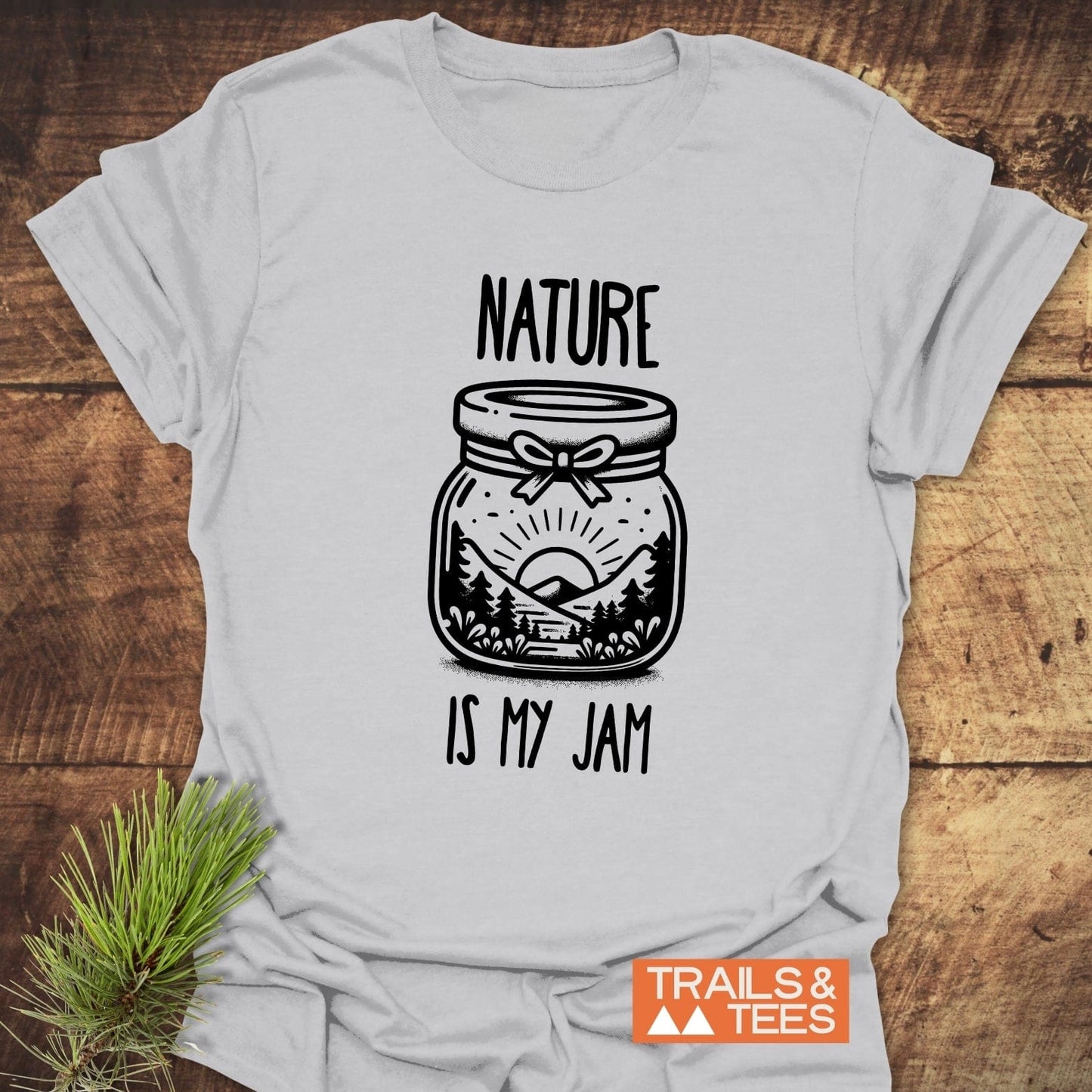 Nature Is My Jam T-Shirt close-up, showcasing durable DTF prints on soft, ring-spun cotton, designed for comfort and adventure, emphasizing outdoor passion.