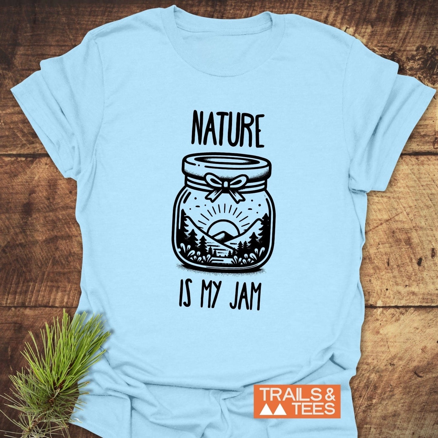 Nature Is My Jam T-Shirt featuring a jar drawing, crafted from soft ring-spun cotton with durable prints. Perfect for outdoor enthusiasts seeking comfort and style.