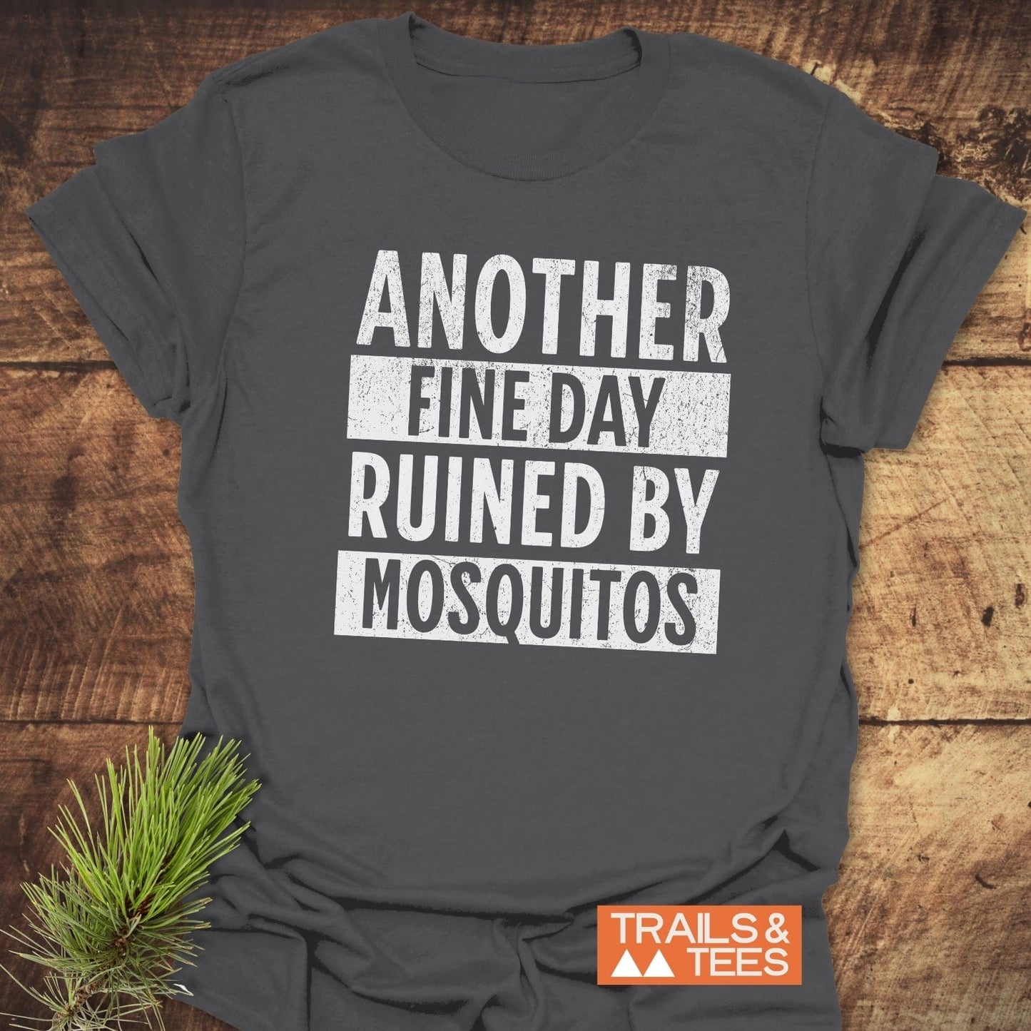 Another Fine Day T-Shirt featuring durable white text on a soft, lightweight grey fabric, designed for comfort and adventure, with pre-shrunk, shape-retaining features.