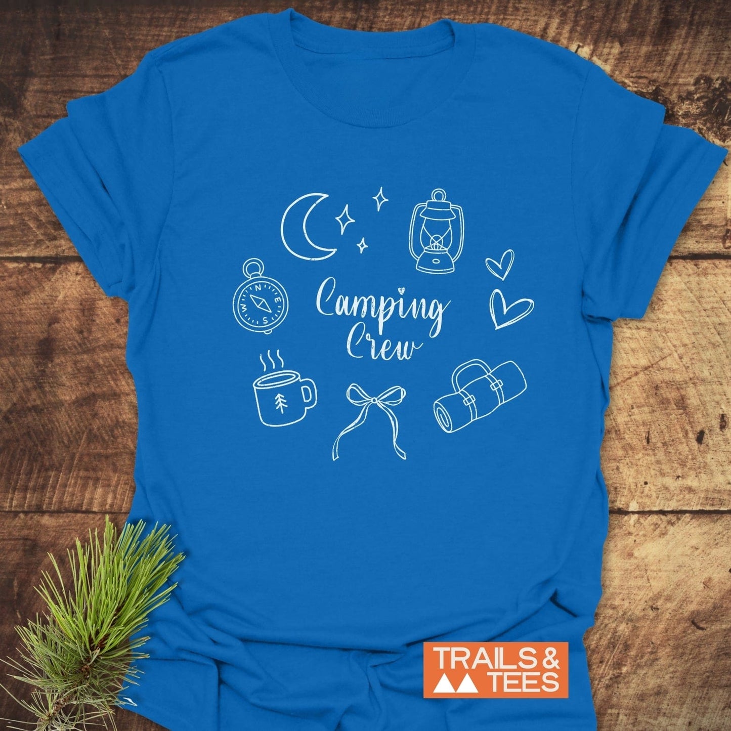 Camping Crew T-Shirt with white text design on an activewear shirt, ideal for outdoor adventures.