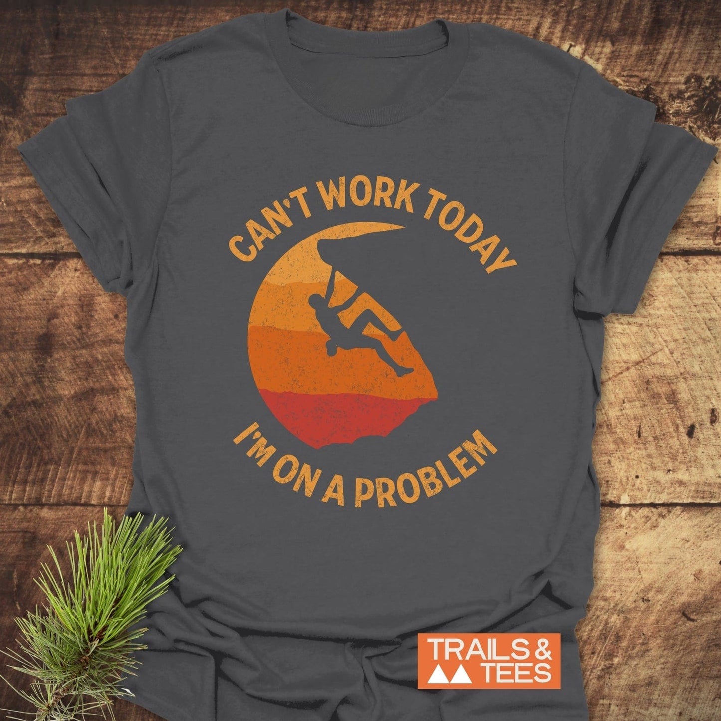 Can't Work Today T-Shirt: grey tee with durable yellow text, crafted from soft ring-spun cotton for comfort and adventure, designed to reduce waste.