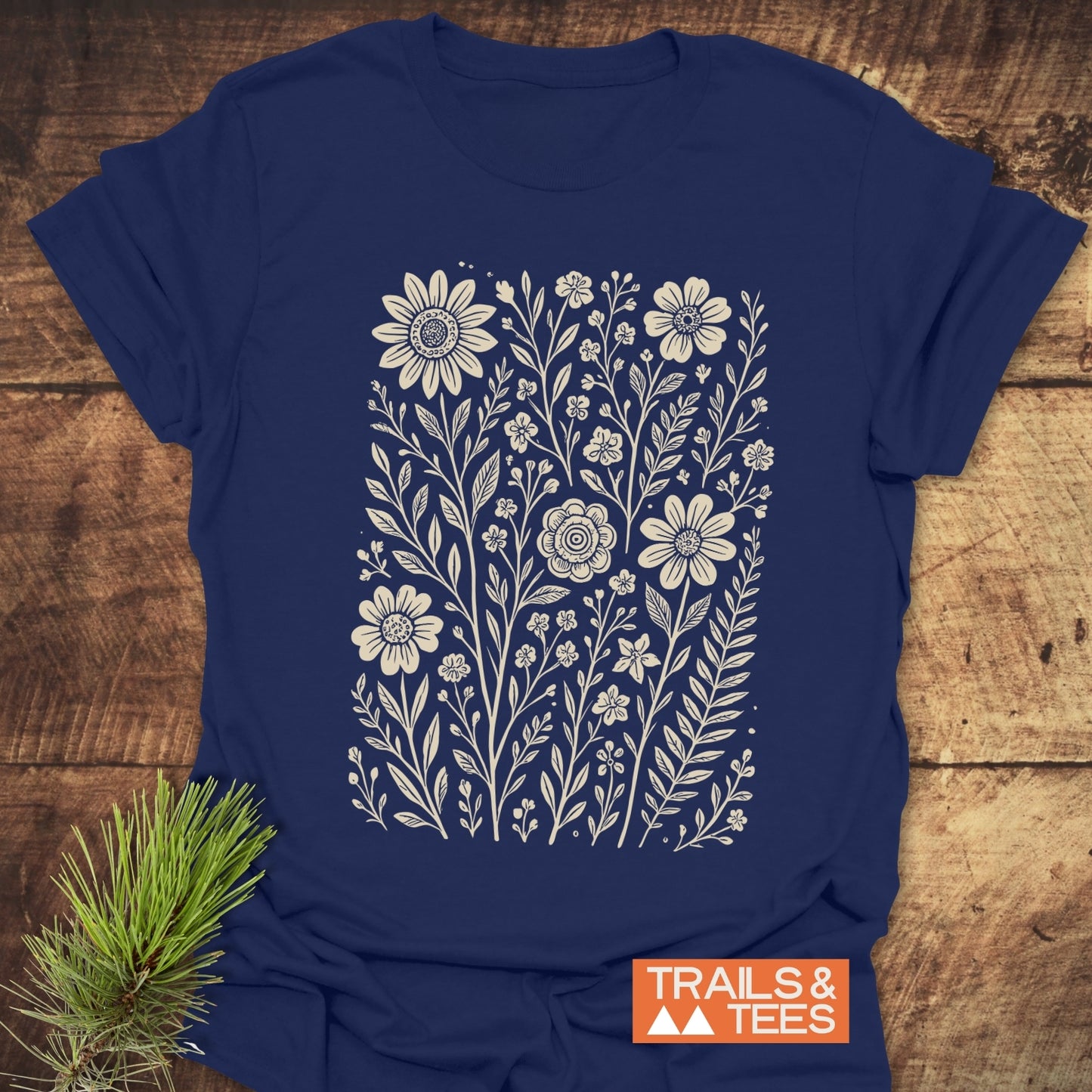 Wild Flowers T-Shirt featuring a close-up floral design, crafted from soft, lightweight ring-spun cotton, ideal for outdoor adventures and everyday comfort.