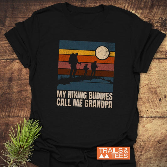 My Hiking Buddies Call Me Grandpa T-Shirt showcasing durable print and lightweight design, ideal for outdoor adventures and everyday comfort.