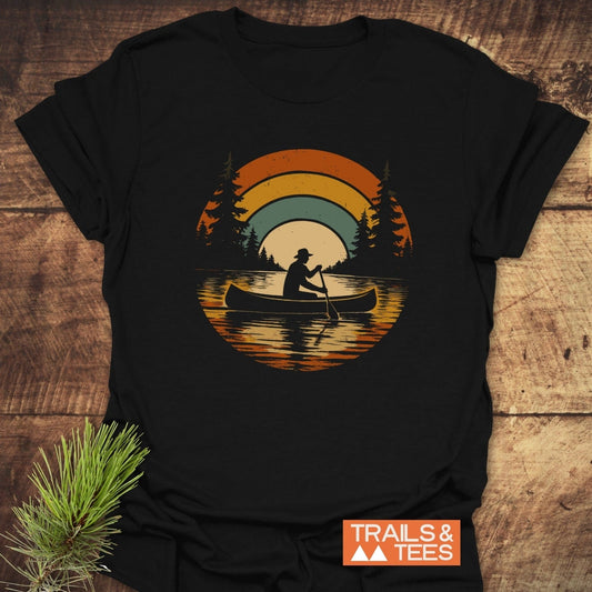 On The Lake T-Shirt featuring a silhouette of a man in a canoe, crafted from soft, lightweight cotton for everyday outdoor adventures.