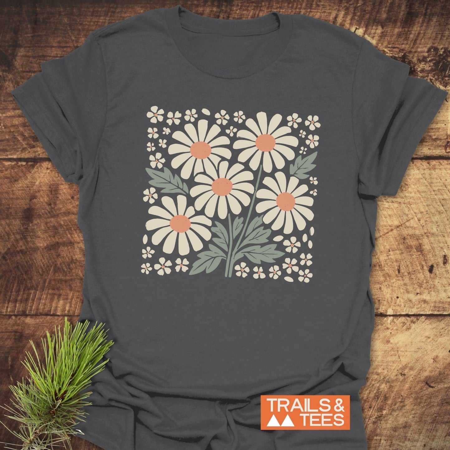 Retro Daisy Love T-Shirt featuring a durable floral design, crafted from lightweight ring-spun cotton for comfort. Ideal for outdoor enthusiasts, pre-shrunk for a reliable fit.