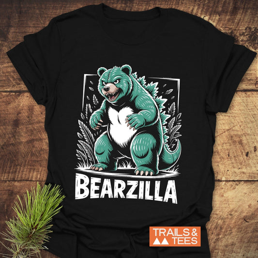 Bearzilla T-Shirt featuring a cartoon bear in an active pose, designed for casual wear, highlighting playful and unique style.