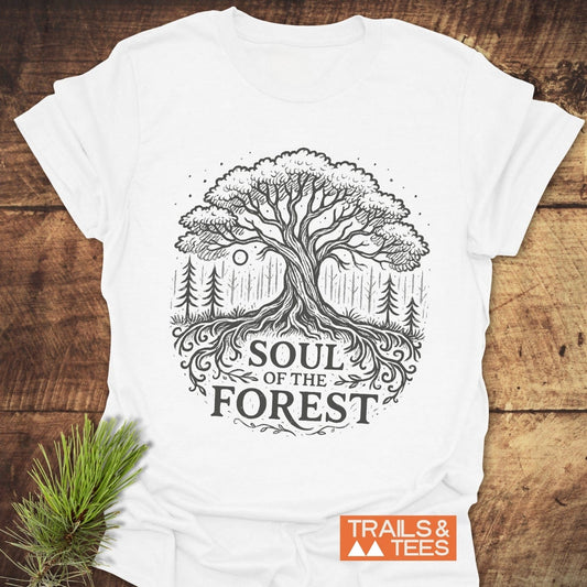 Soul Of The Forest T-Shirt featuring a tree design, crafted from lightweight cotton for comfort, with durable prints and pre-shrunk for a reliable fit.