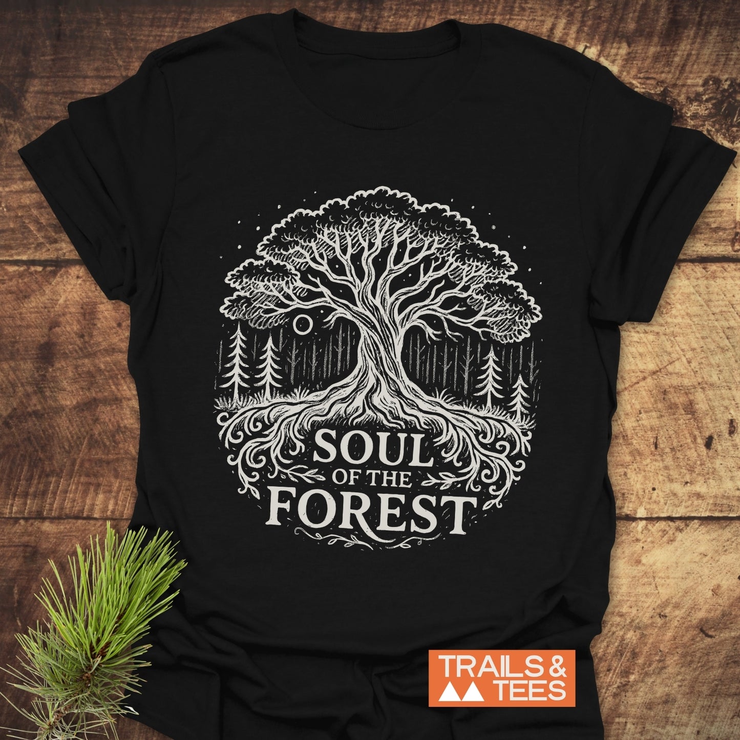 Soul Of The Forest T-Shirt, featuring durable DTF prints on soft, lightweight ring-spun cotton, designed for outdoor adventures. Pre-shrunk for reliable fit, printed on demand.