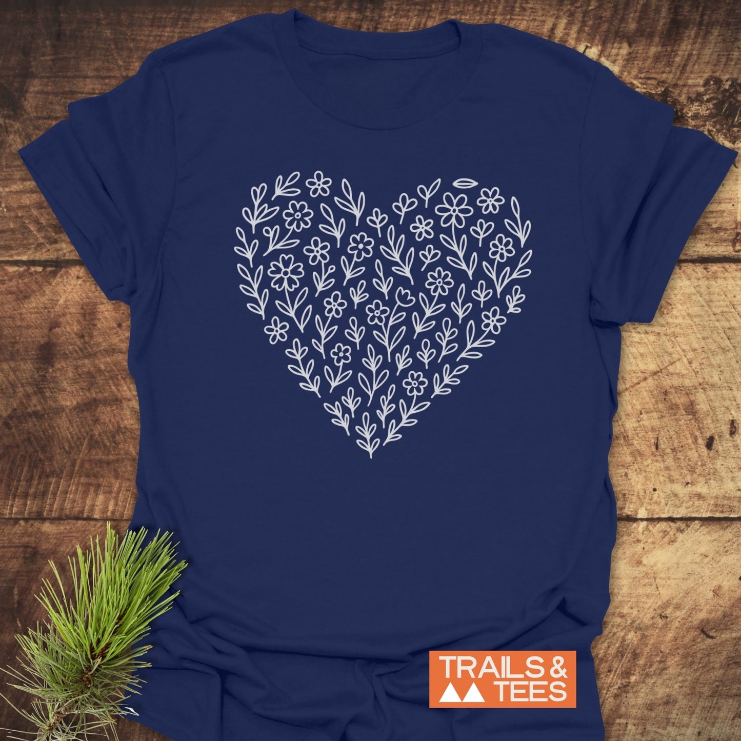 Flower Heart T-Shirt featuring a heart design, crafted from soft ring-spun cotton for comfort and durability, ideal for outdoor adventures.