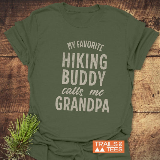 Grandpa Hiking T-Shirt with white text, crafted from soft, lightweight cotton, designed for durability and comfort, perfect for outdoor adventures and everyday wear.