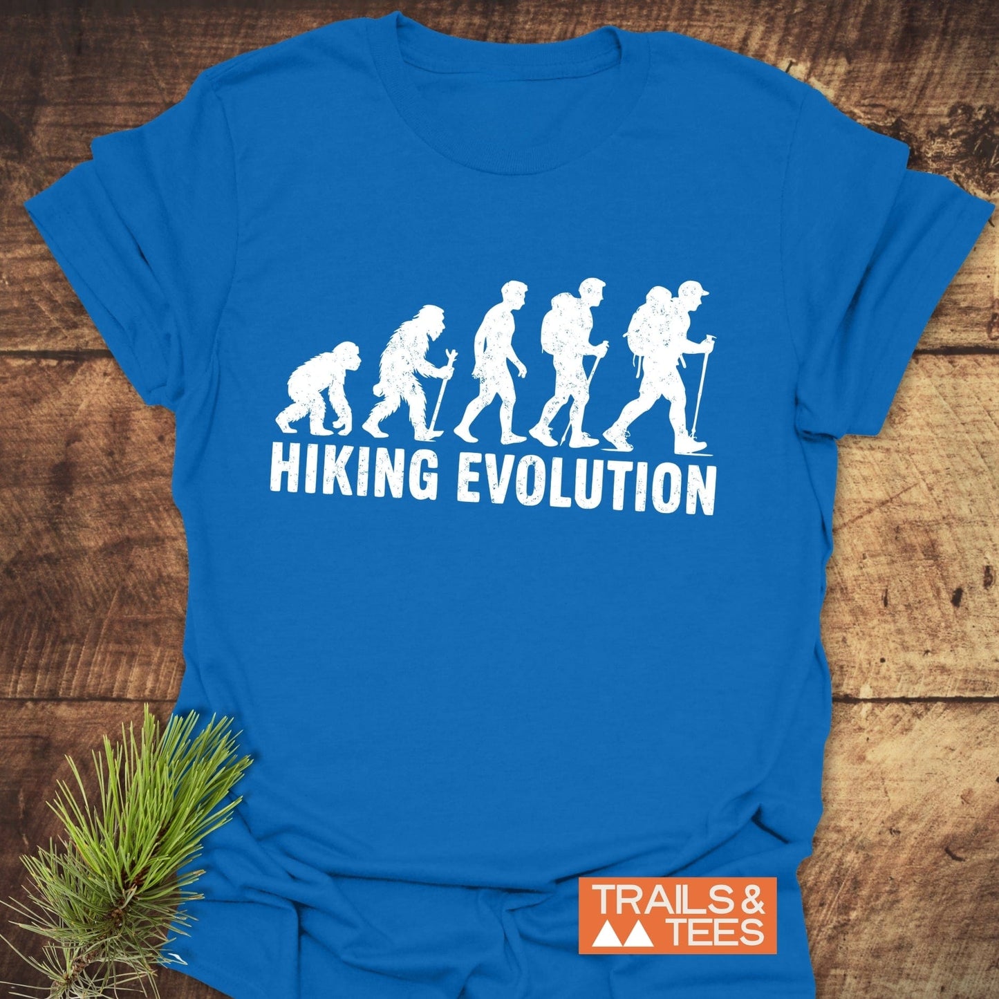 Hiking Evolution T-Shirt featuring a silhouette of a person with a backpack, perfect for active wear.
