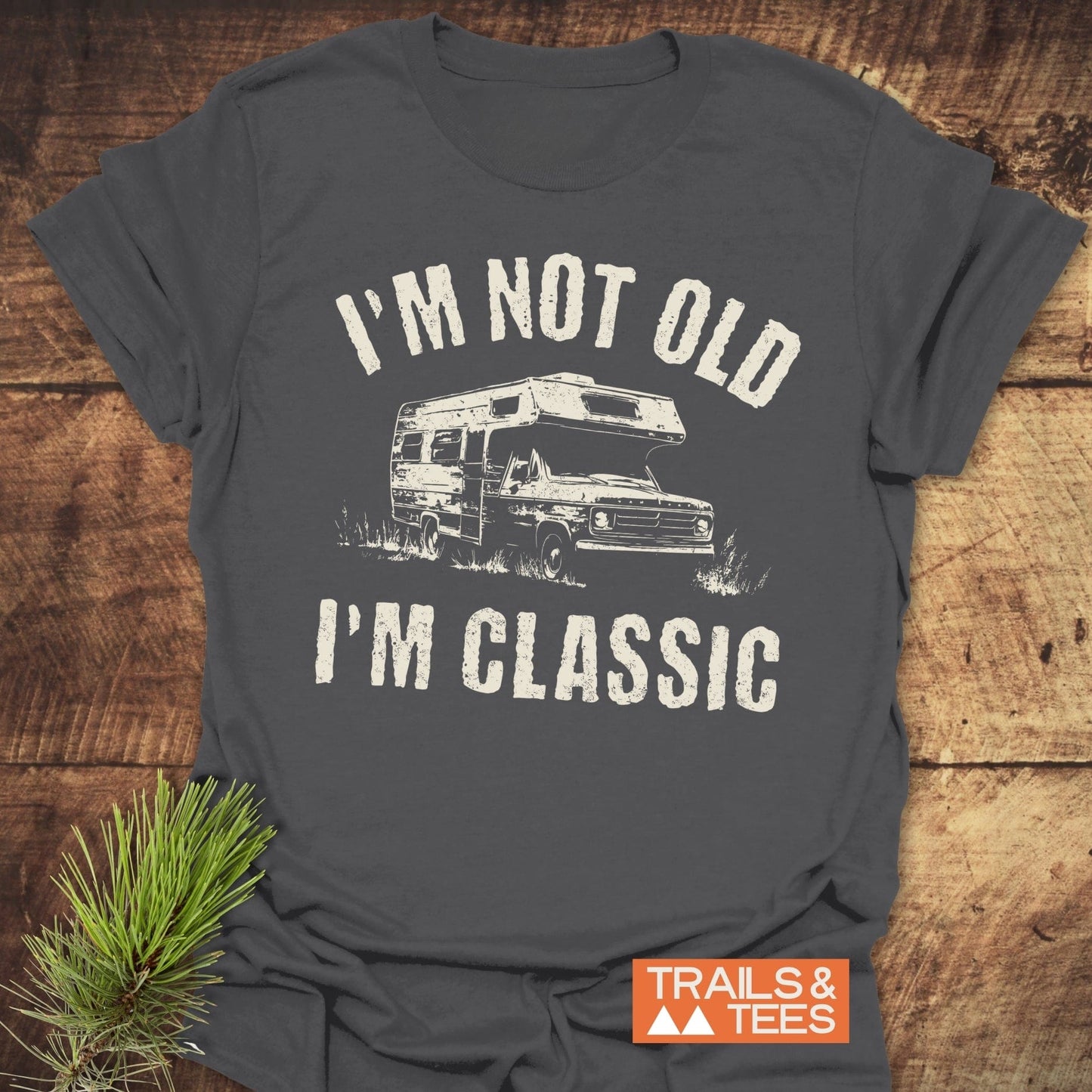 I'm Not Old I'm Classic RV T-Shirt featuring camper graphic, ideal for active wear. Perfect for those who appreciate vintage charm in casual clothing.