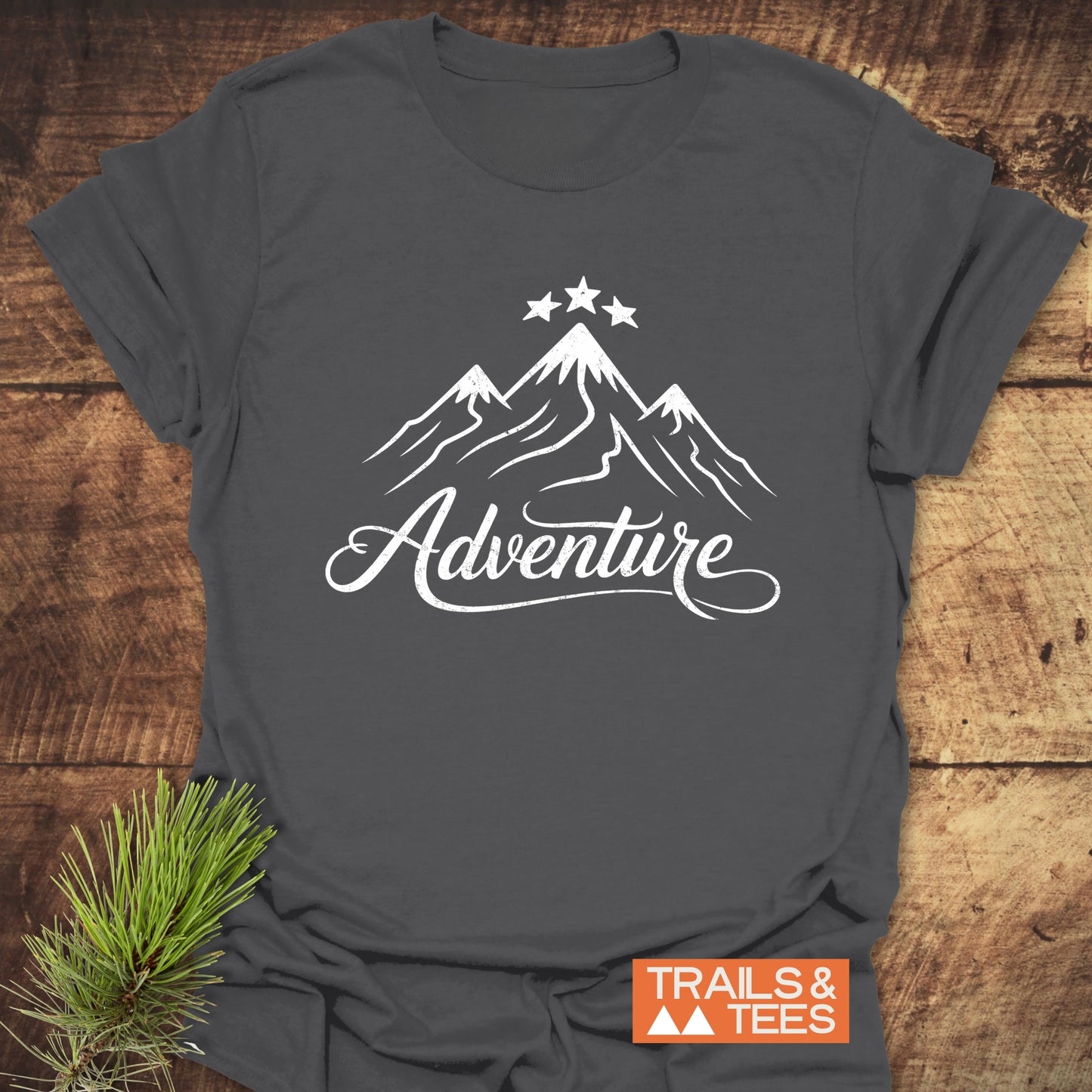 Adventure T-Shirt featuring a bold graphic design of white stars, ideal for active wear.