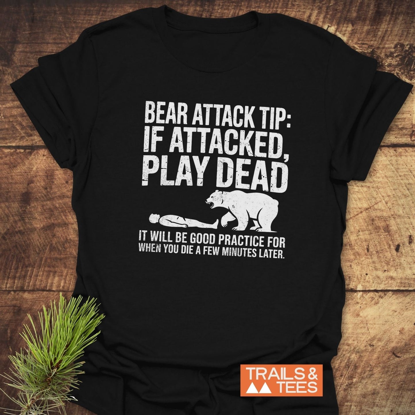 Bear Attack Tip T-Shirt: features a durable, black and white bear print. Made from soft, lightweight cotton for comfort and everyday outdoor adventures.