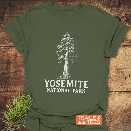 Yosemite NP Sequoia T-Shirt featuring a tree design, crafted from soft ring-spun cotton, ideal for outdoor adventures with durable, fade-resistant prints.