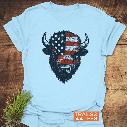 American Bison T-Shirt featuring durable prints, designed for comfort and outdoor adventures, crafted from soft, lightweight ring-spun cotton for a lasting fit.