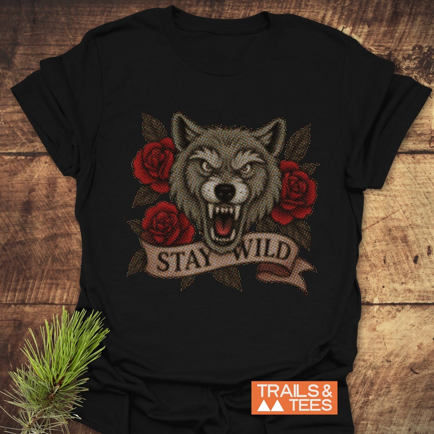Stay Wild Wolf T-Shirt featuring durable DTF prints, crafted from soft, lightweight cotton with taped shoulders for lasting shape and everyday outdoor adventures.