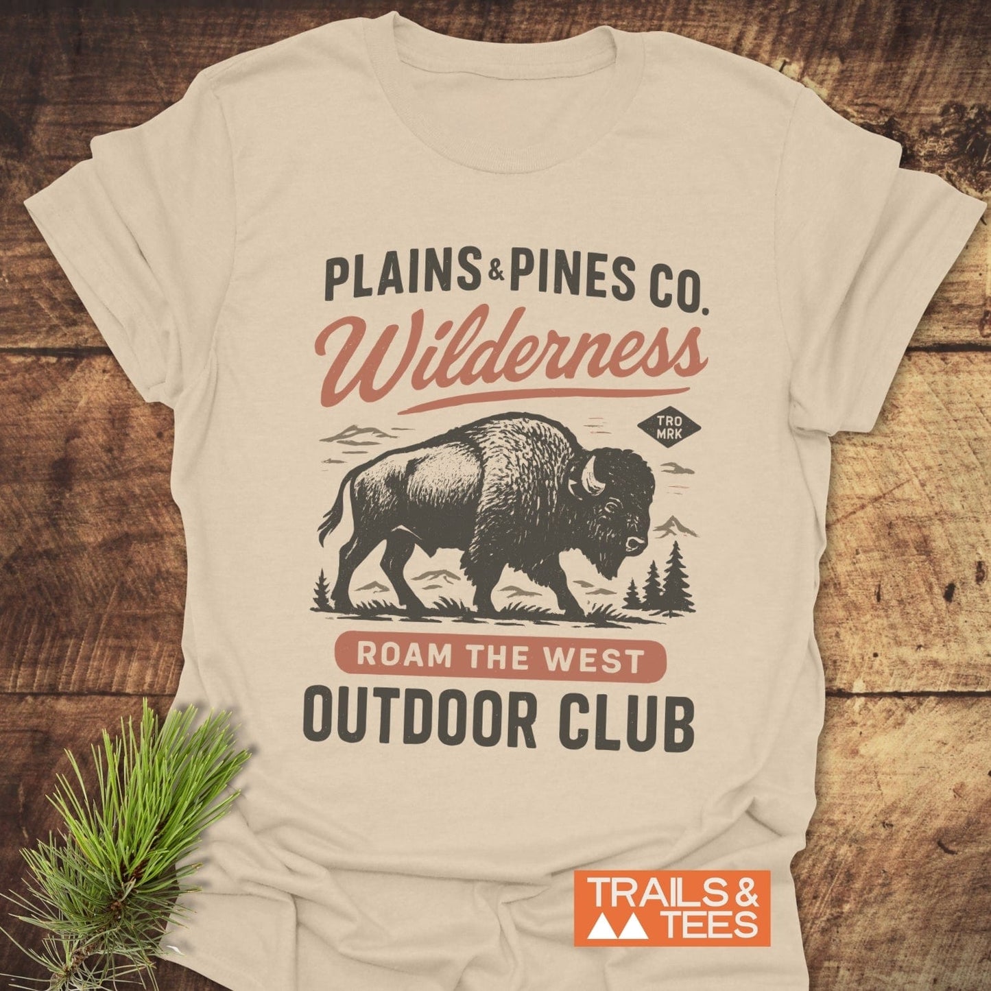 Buffalo Wilderness Club T-Shirt featuring a vintage bison print, crafted from lightweight ring-spun cotton for comfort and durability, perfect for outdoor enthusiasts.