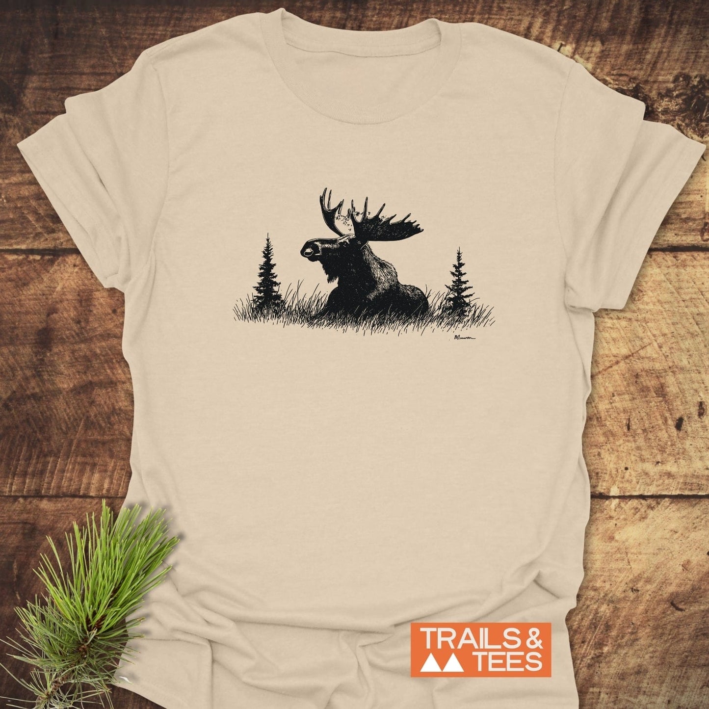 Relaxing Moose T-Shirt featuring a vintage-style moose illustration, crafted from soft, lightweight cotton for comfort and durability, perfect for outdoor enthusiasts.
