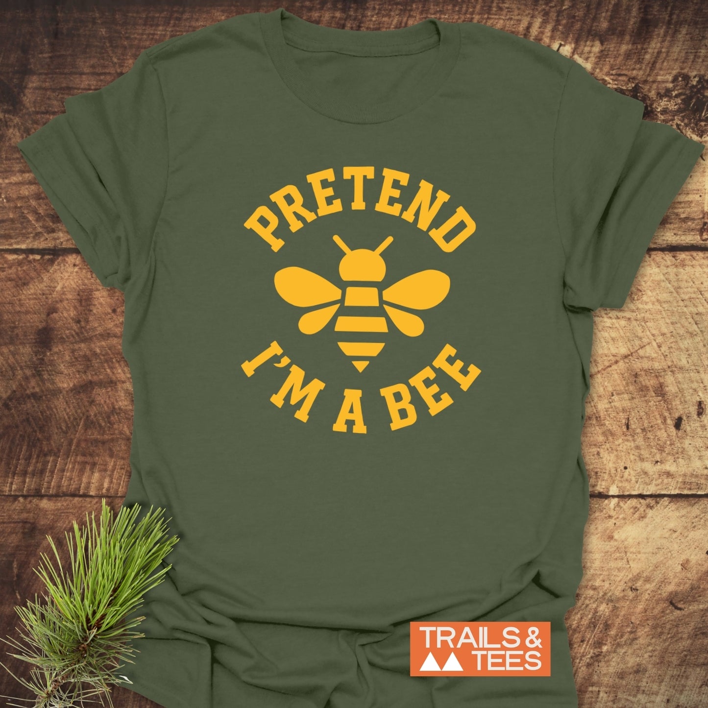 I'm A Bee Funny T-Shirt featuring a stylized yellow bee and text on soft, durable ring-spun cotton, ideal for outdoor enthusiasts.