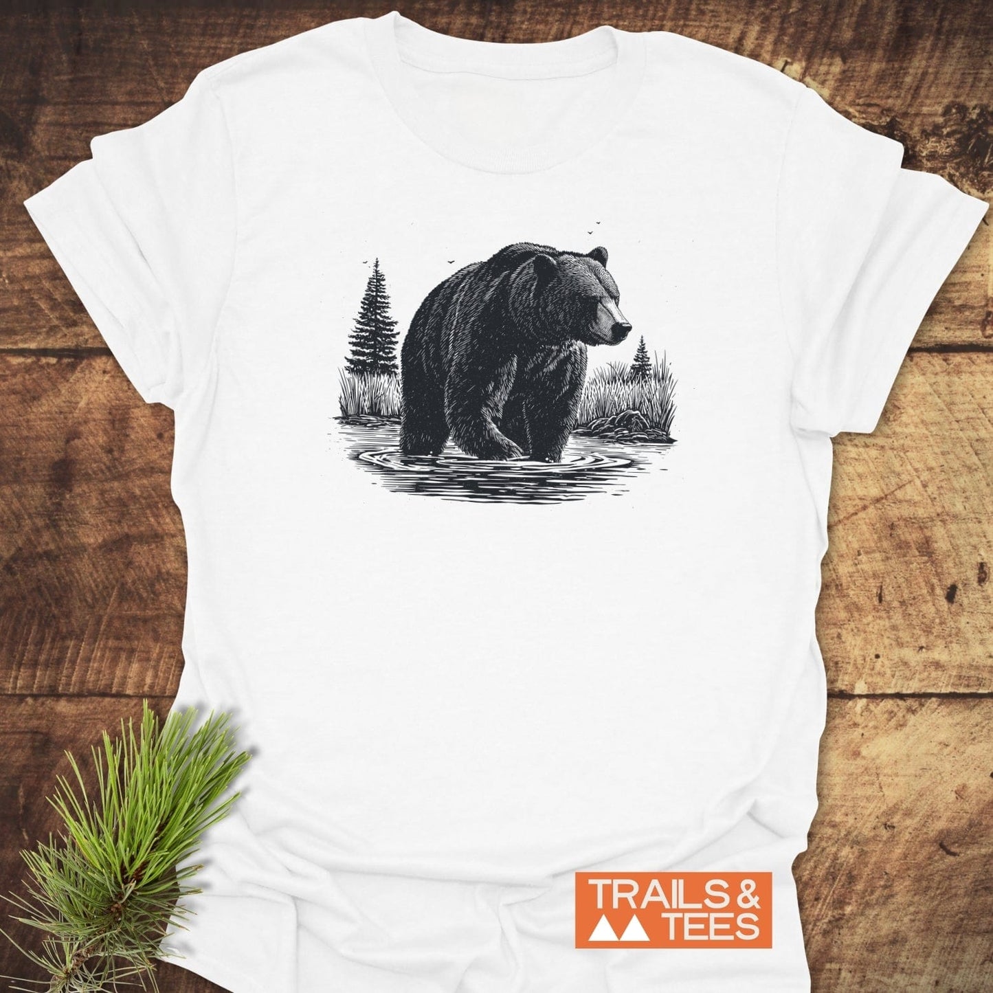 Majestic Grizzly T-Shirt featuring a bear illustration, crafted from soft, ring-spun cotton. Perfect for outdoor enthusiasts, combining comfort with a timeless nature design.