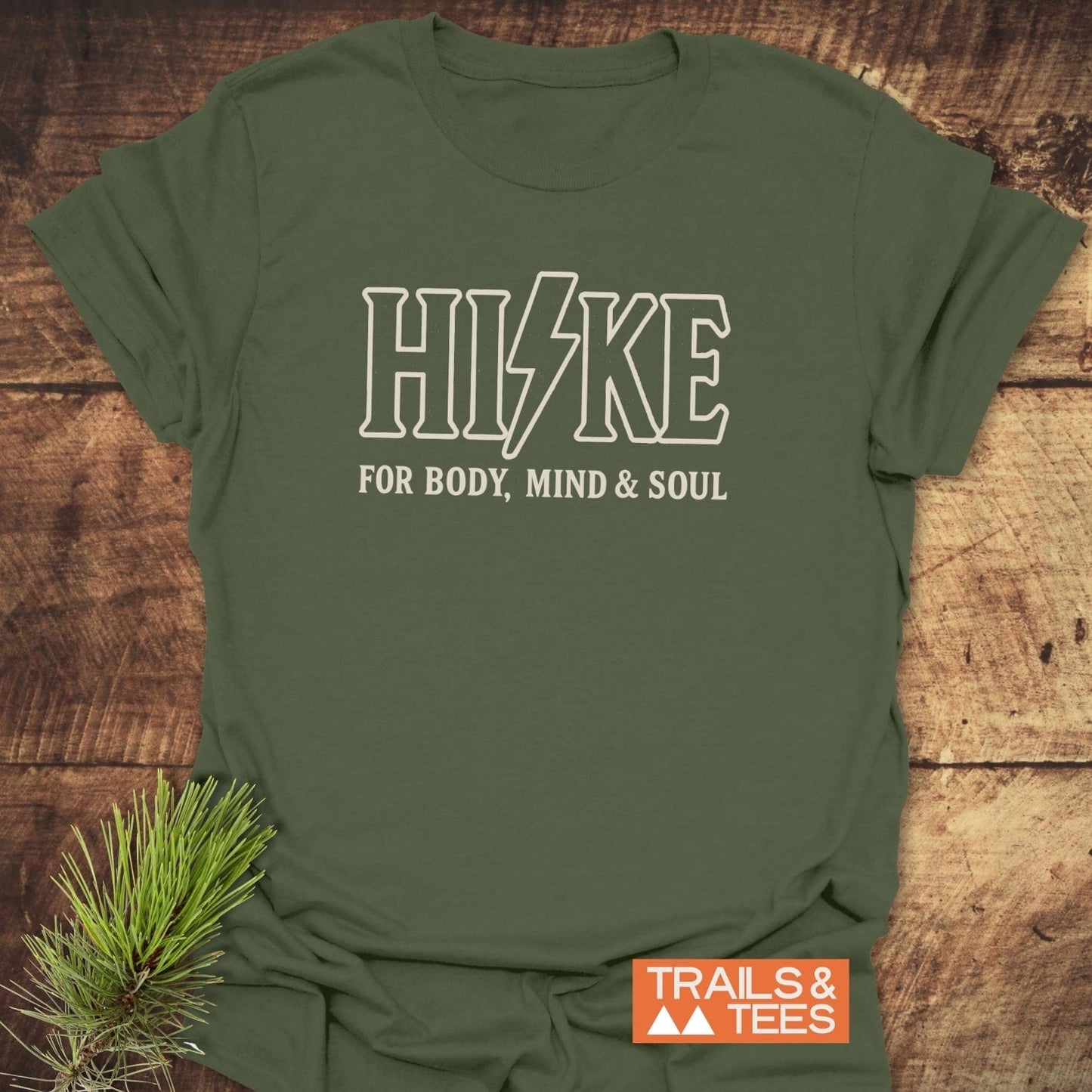 HIKE Tour T-Shirt with bold logo, soft ring-spun cotton, taped shoulders. Perfect for outdoor enthusiasts, featuring durable DTF prints and pre-shrunk fit.