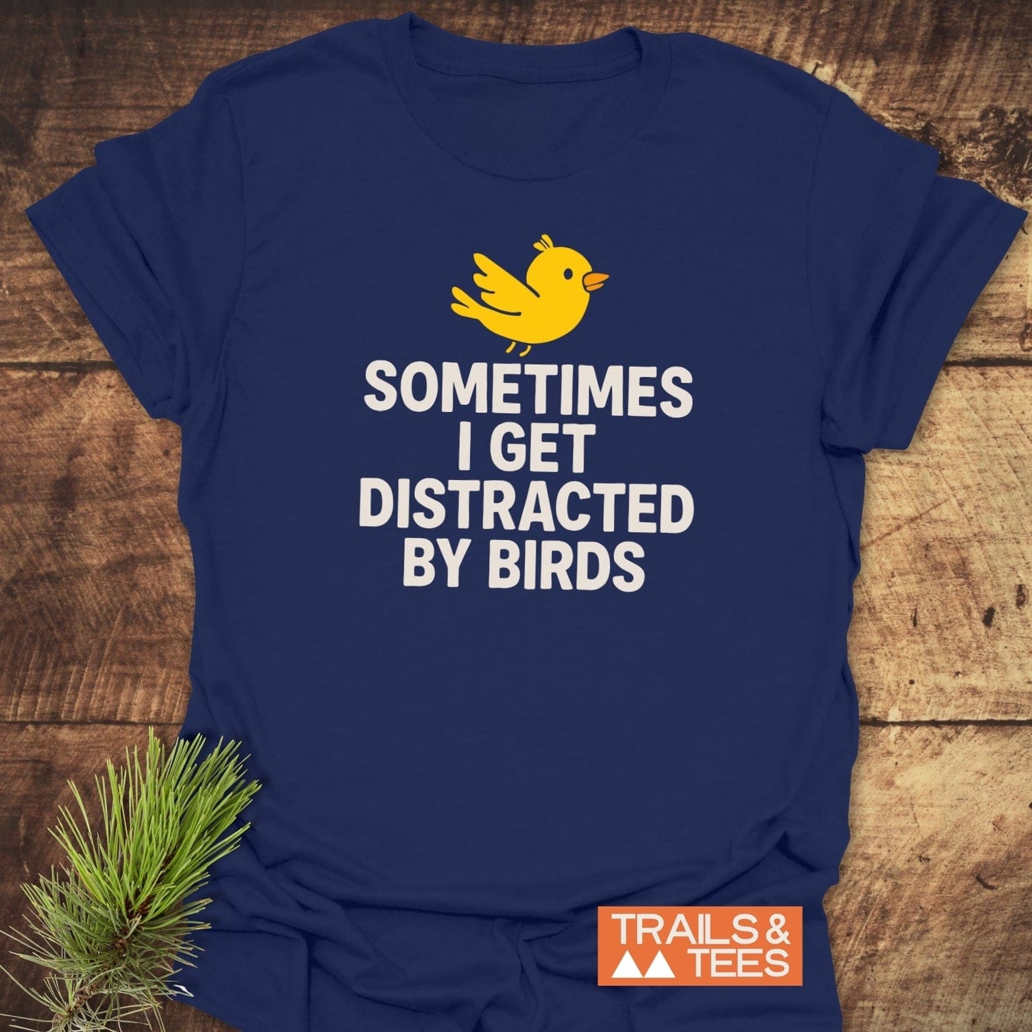 Bird Distraction Funny T-Shirt featuring a yellow cartoon bird and playful text, crafted from soft cotton for comfort, with a durable print and reliable fit.