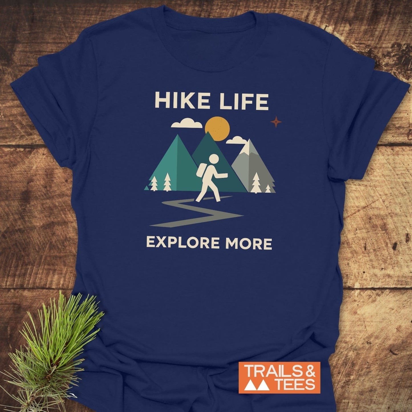 Hike Life Graphic T-Shirt featuring a mountain scene and hiker design, crafted from soft cotton for durability and adventure-ready comfort.