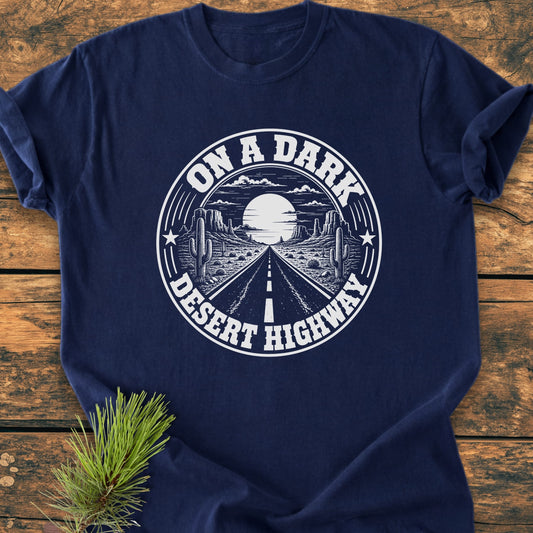 On A Dark Desert Highway Badge - Premium Vintage Tee