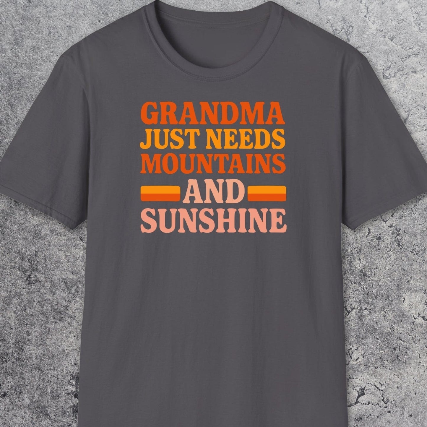 Retro 80s Grandma Mountains T-Shirt featuring a bold slogan. Made of soft cotton, ideal for outdoor adventures with durable print and lasting fit.