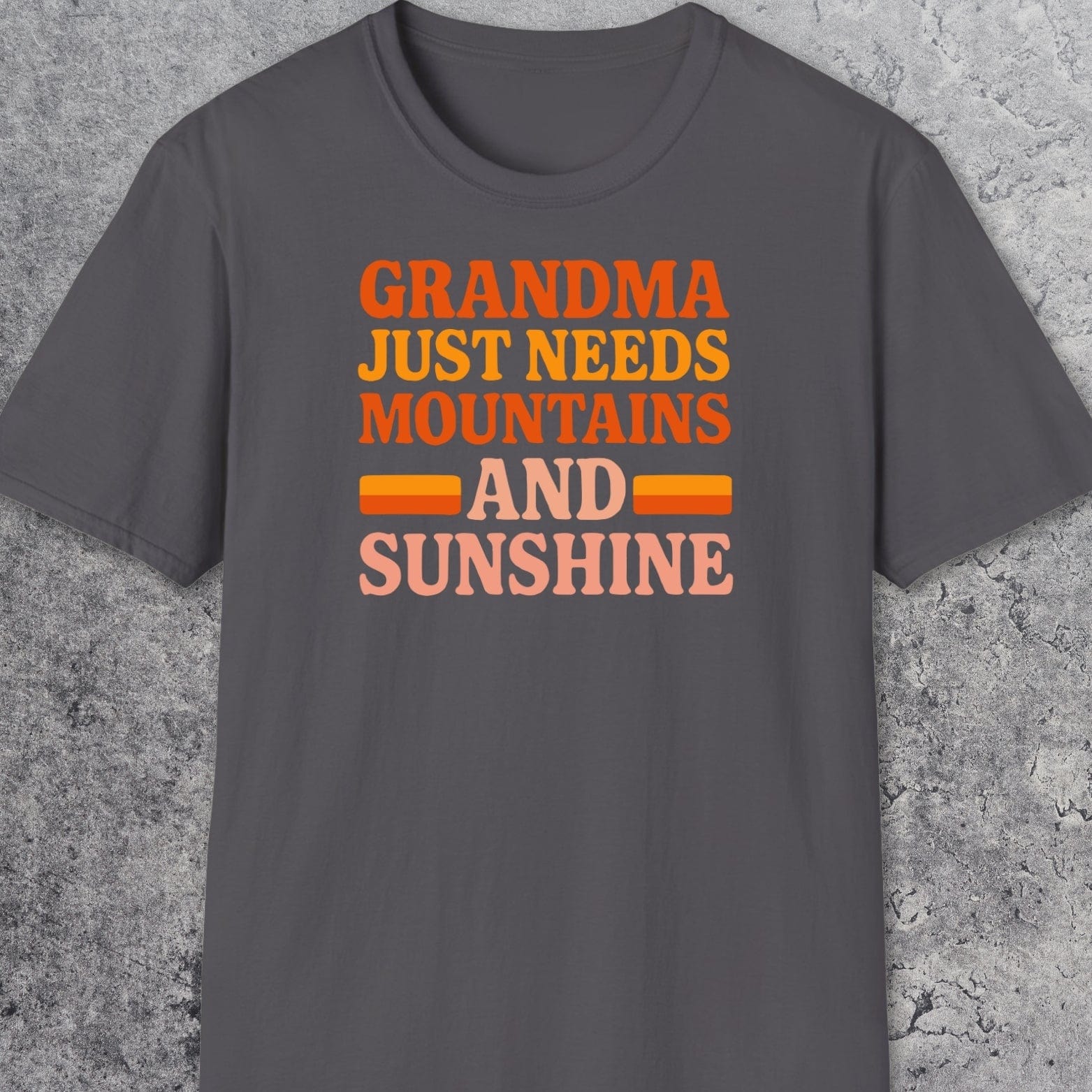 Retro 80s Grandma Mountains T-Shirt featuring a bold slogan. Made of soft cotton, ideal for outdoor adventures with durable print and lasting fit.