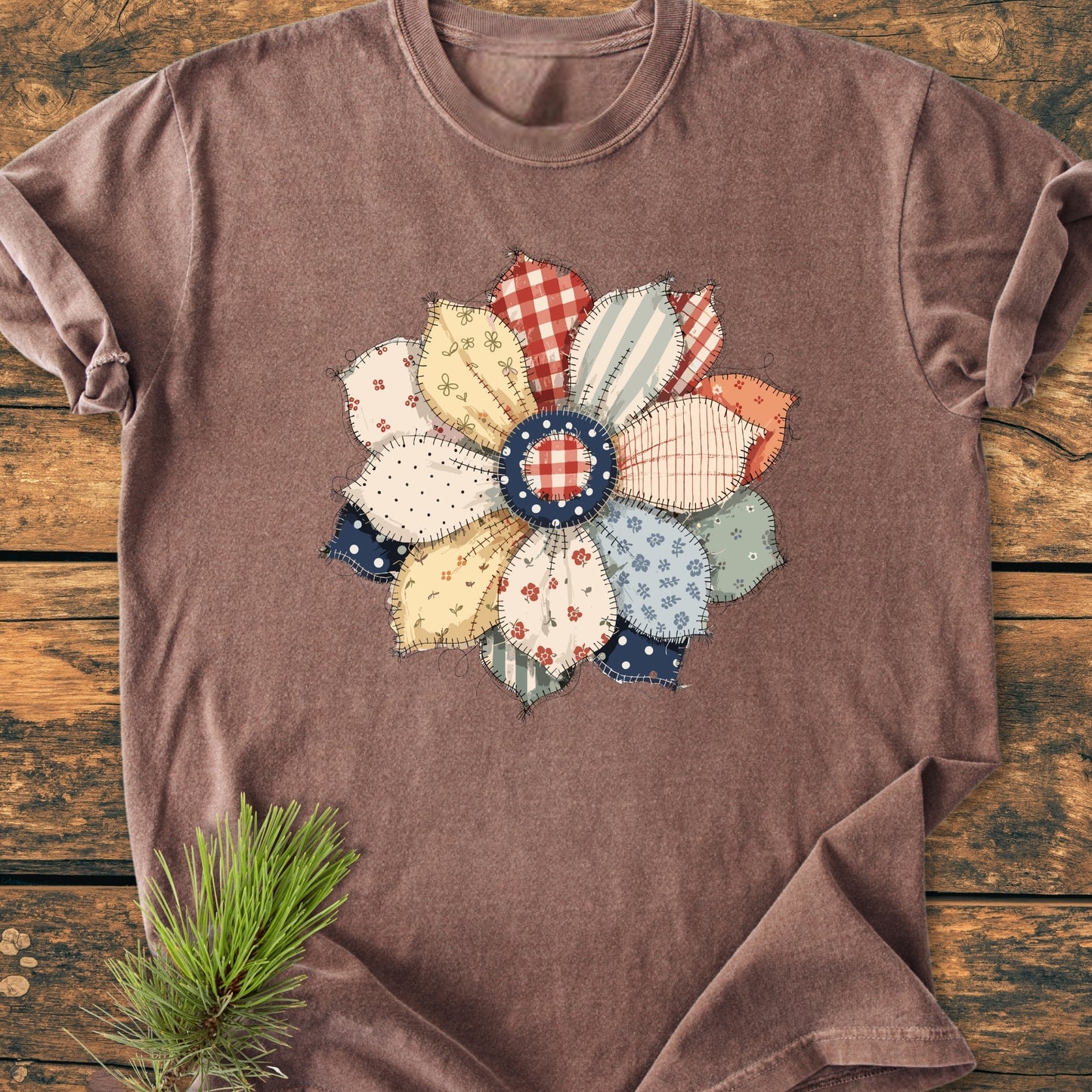 Americana Flower FAUX Patchwork - Vintage Wash Tee