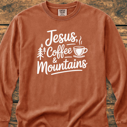 Jesus, Coffee, Mountains Long-Sleeve Tee
