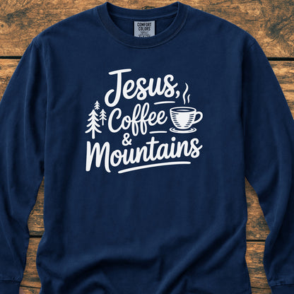 Jesus, Coffee, Mountains Long-Sleeve Tee