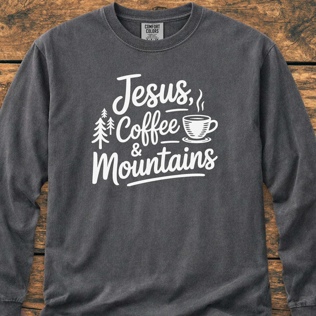 Jesus, Coffee, Mountains Long-Sleeve Tee