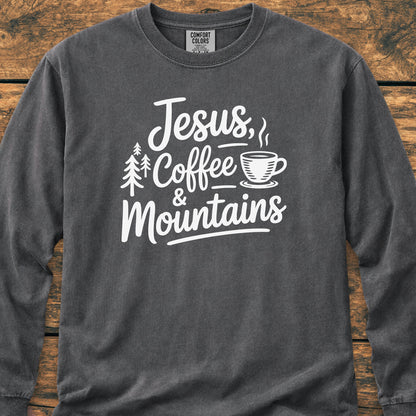 Jesus, Coffee, Mountains Long-Sleeve Tee