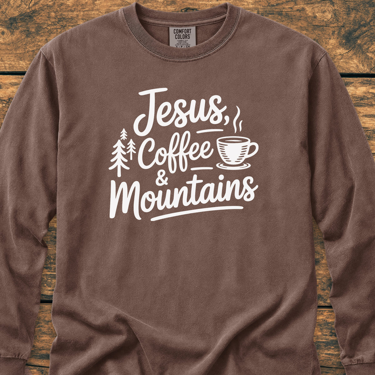 Jesus, Coffee, Mountains Long-Sleeve Tee