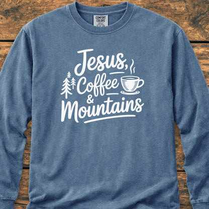 Jesus, Coffee, Mountains Long-Sleeve Tee
