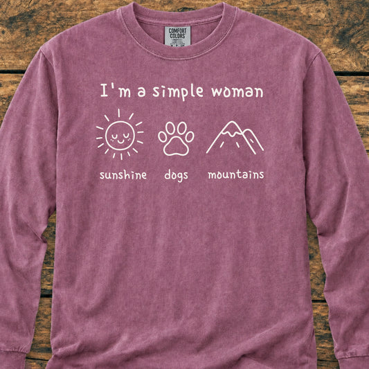 I'm A Simple Woman - Sunshine, Dogs, Mountains - Long-Sleeve Tee
