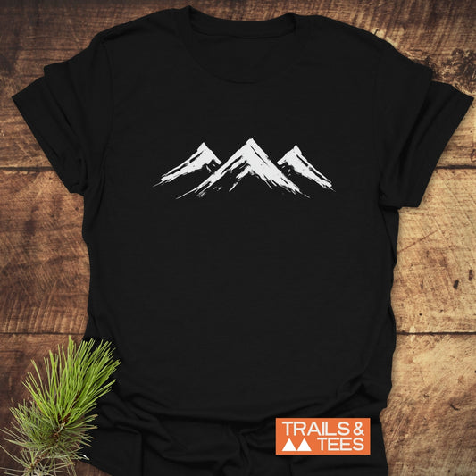 Three Mountains T-Shirt featuring a minimalist design of three mountains, ideal for active wear.