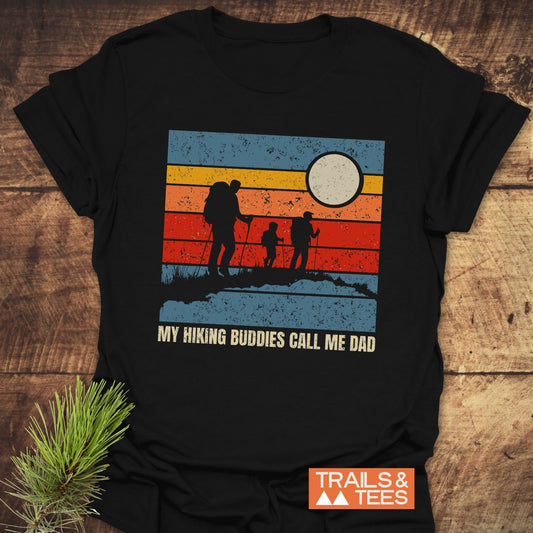 Silhouette of a person wearing a My Hiking Buddies Call Me Dad T-Shirt, showcasing the shirt's active fit and casual style.