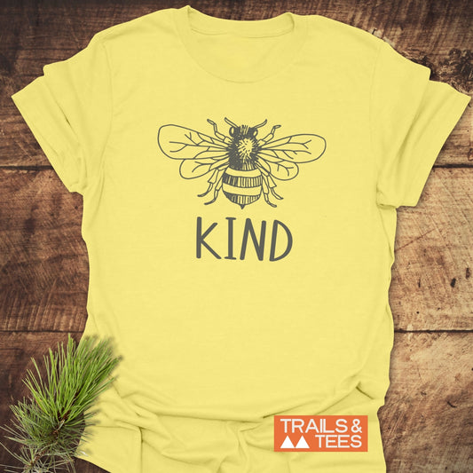 Bee Kind T-Shirt featuring a bee illustration, crafted from soft ring-spun cotton, offering durable prints and a reliable fit for everyday outdoor adventures.