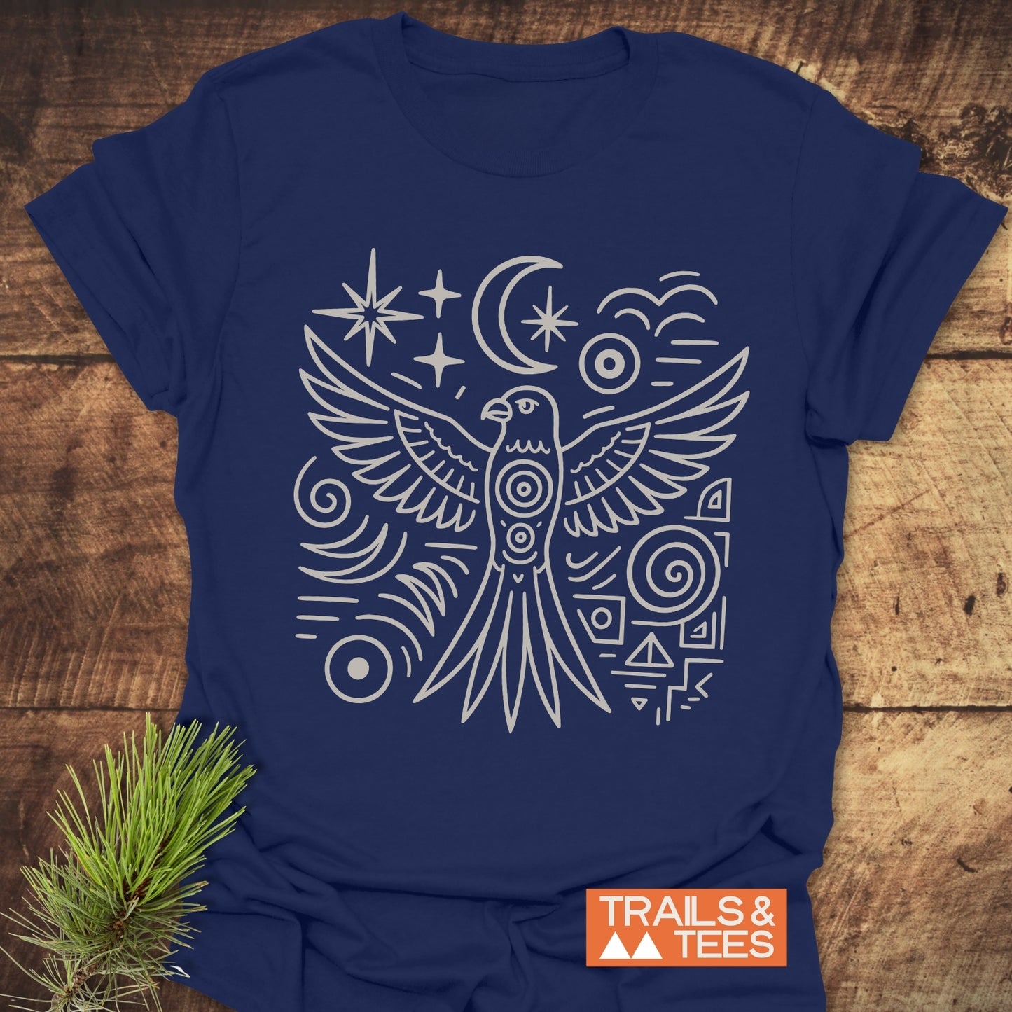 Mystic Eagle T-Shirt featuring a durable design of a white star on blue, crafted from soft ring-spun cotton for outdoor adventures.