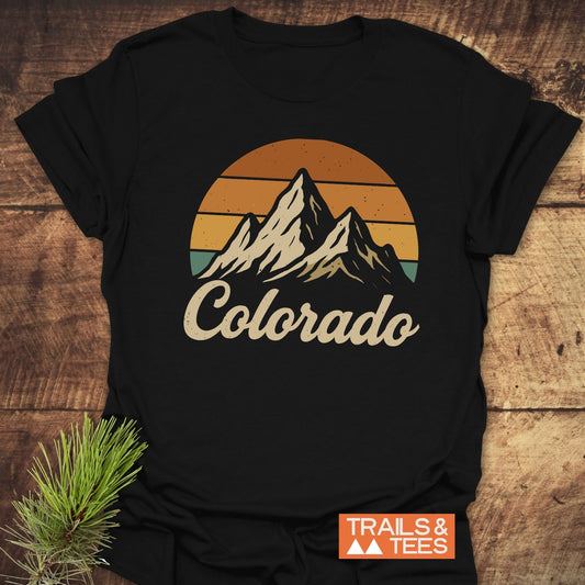 Colorado Sunset T-Shirt featuring a mountain and pine branch design, ideal for active wear.