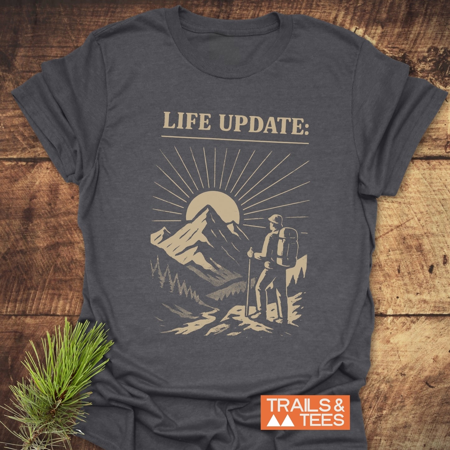 Life Update Guy T-Shirt featuring graphic design, crafted from lightweight cotton for comfort and durability, ideal for outdoor adventures and everyday wear.