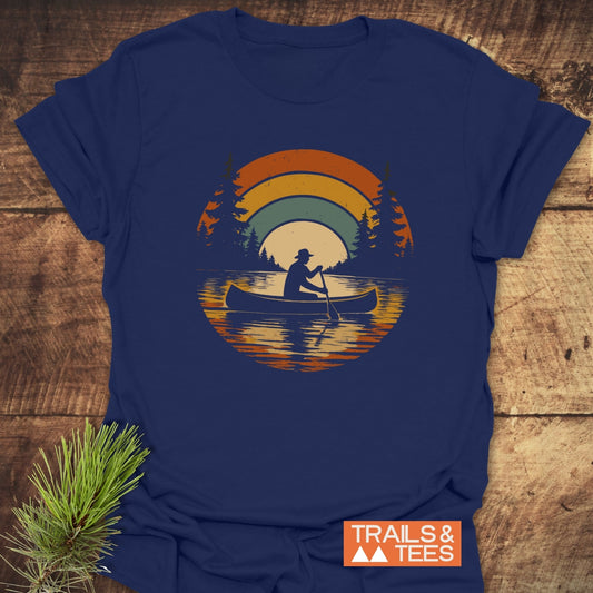 On The Lake T-Shirt featuring a silhouette of a man in a hat and boat, crafted for comfort with durable, fade-resistant prints.