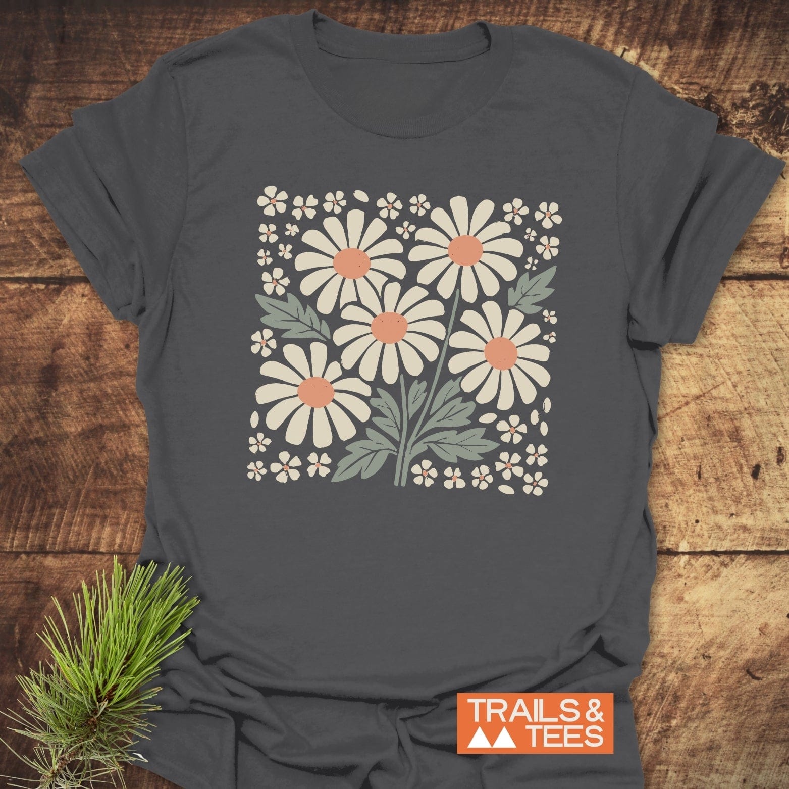 Retro Daisy Love T-Shirt featuring a durable floral design, crafted from lightweight ring-spun cotton for comfort. Ideal for outdoor enthusiasts, pre-shrunk for a reliable fit.